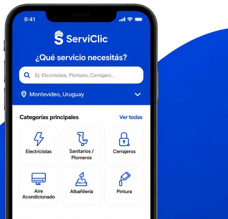 Pantalla principal de la app ServiClic mostrando el buscador de servicios